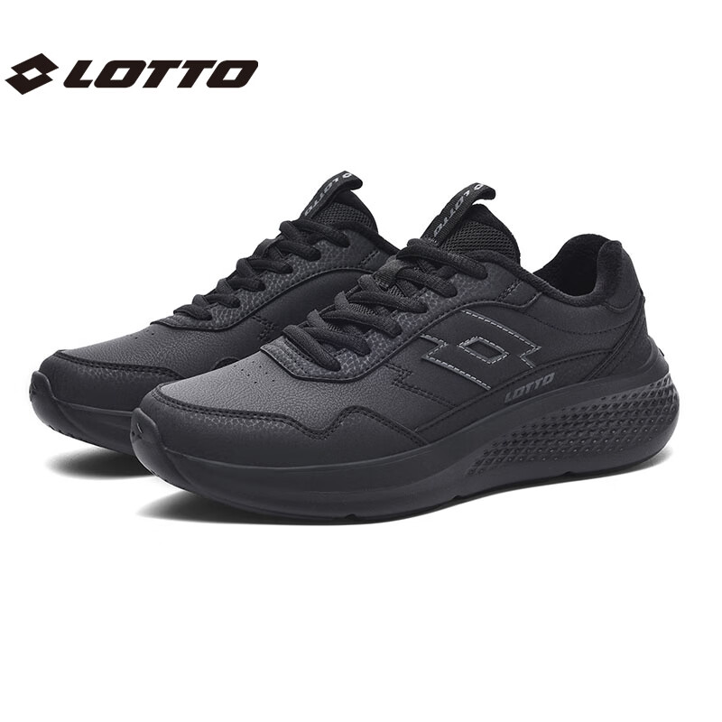 乐途（LOTTO）男鞋跑步鞋男皮面加绒保暖轻弾舒适缓震防滑户外运动休闲鞋女 黑色加绒【男女同款】 42