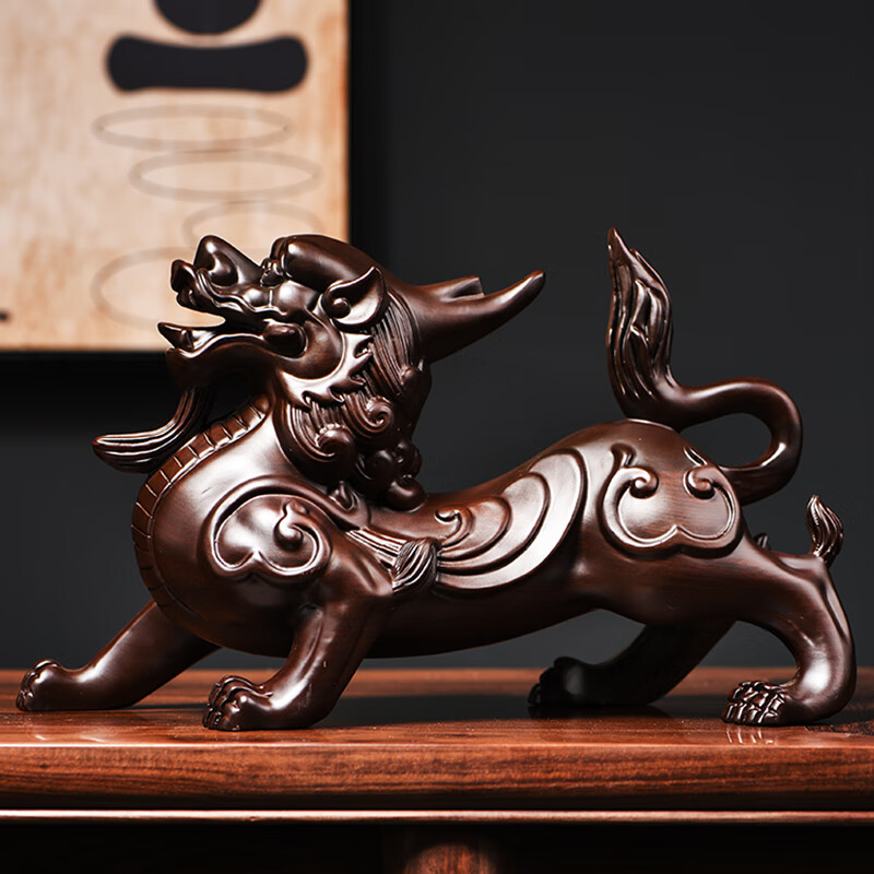 艺永轩木雕貔貅摆件实木皮丘一对神兽貔貅办公室家居客厅店铺开业礼品