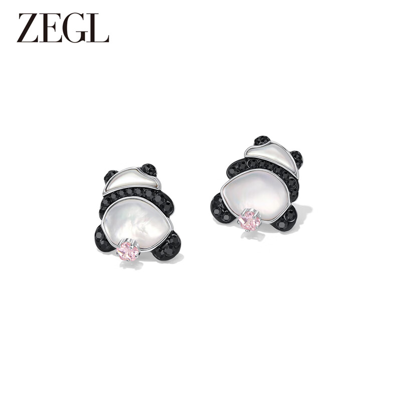 ZEGL设计师竹韵系列小熊猫耳环女2024新款耳钉可爱银针耳饰品 熊猫贴贴耳环