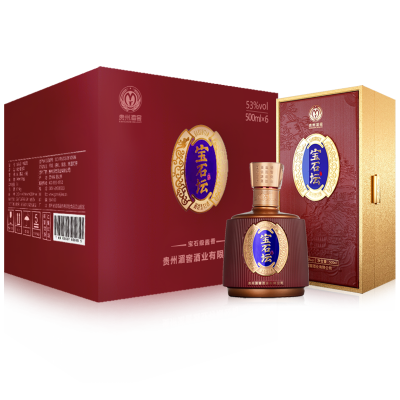 湄窖蓝宝石坛 红宝石坛 酱香型 高度优级白酒 53度  送礼 高端宴请 53度 500mL 6瓶 整箱【红宝石坛】