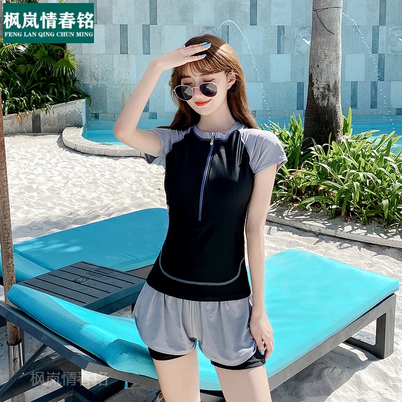 泳装女保守显瘦泳装仙女范连体泳衣泳衣女保守学生两件套分体式遮肚
