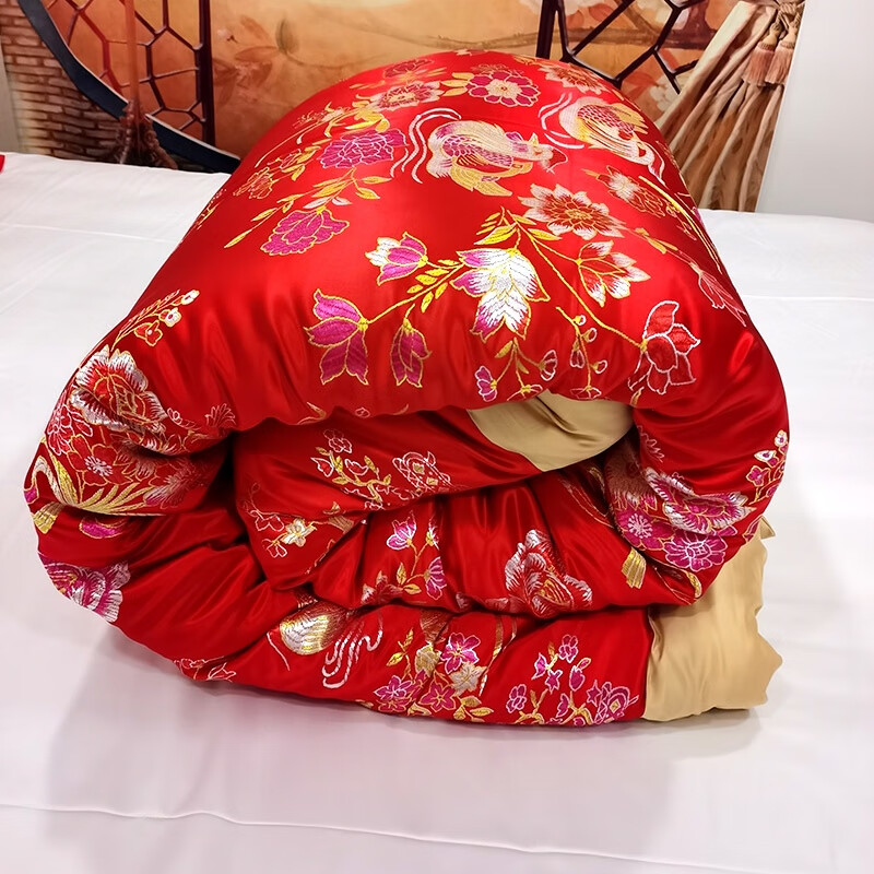 萌依儿杭州丝绸结婚喜被带被芯被子老式缎传统包边绸缎棉被龙凤复古古