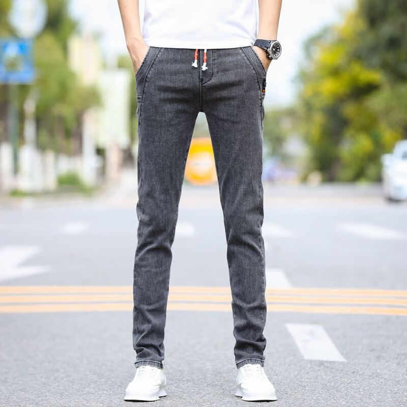 奈代鱼上班无磁无铁牛仔裤男松紧腰粗绳无铁裤子男无磁牛仔裤过安检门