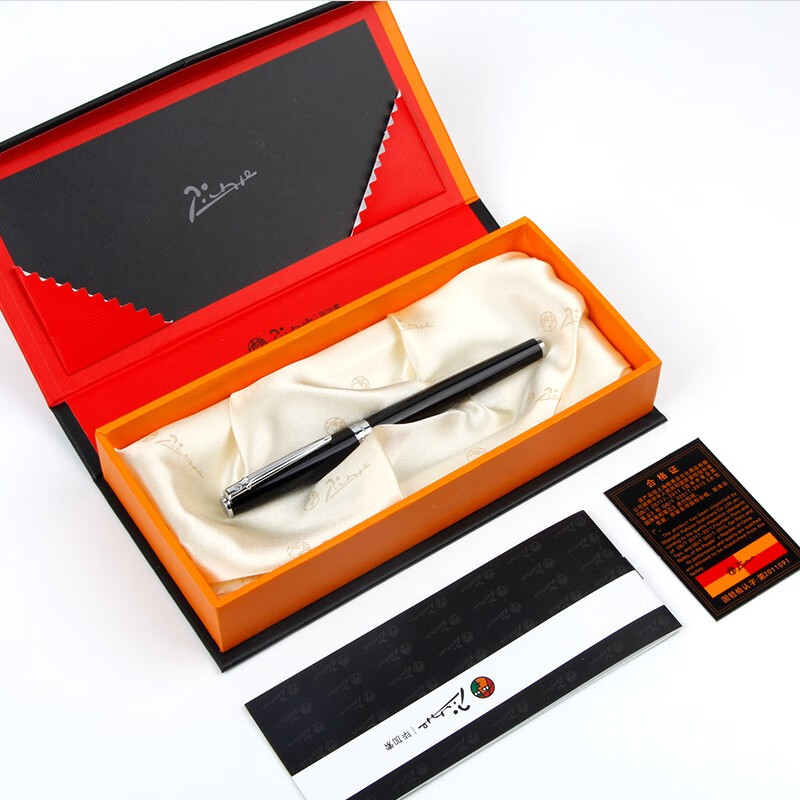 毕加索(Pimio)钢笔717曼陀林系列财务钢笔弯尖书法练字美工笔男女士商务礼盒办公签名笔节日礼品免费刻字 亮黑银夹 明尖/直尖钢笔【0.5mm】