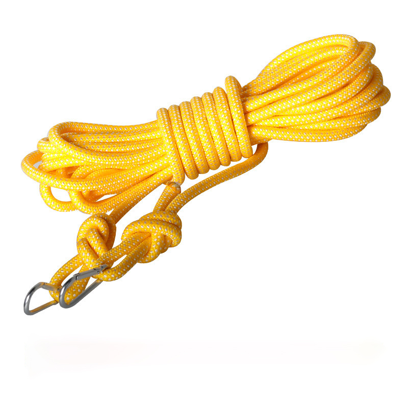 欣沁 加粗晾衣绳带钢扣外卖绳户外晒被子晒衣绳防风防滑室外15米黄色