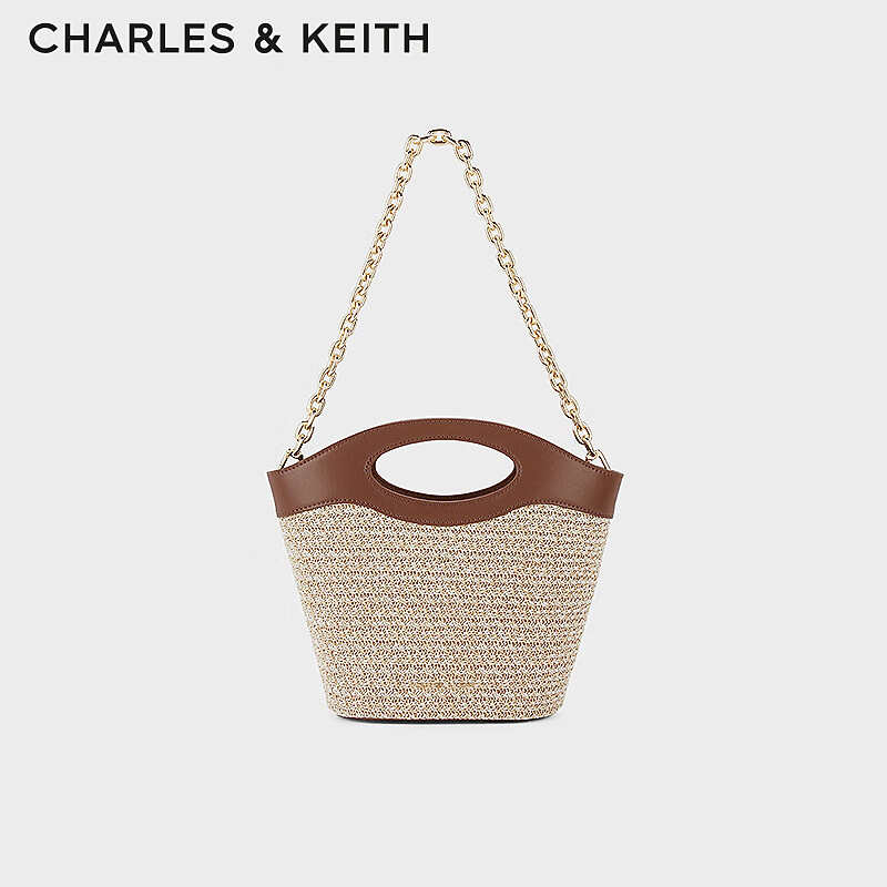 CHARLES&KEITH24夏新品菱格水桶包帆布编织菜篮子包女七夕礼物CK2-10701382 Multi综合色 M