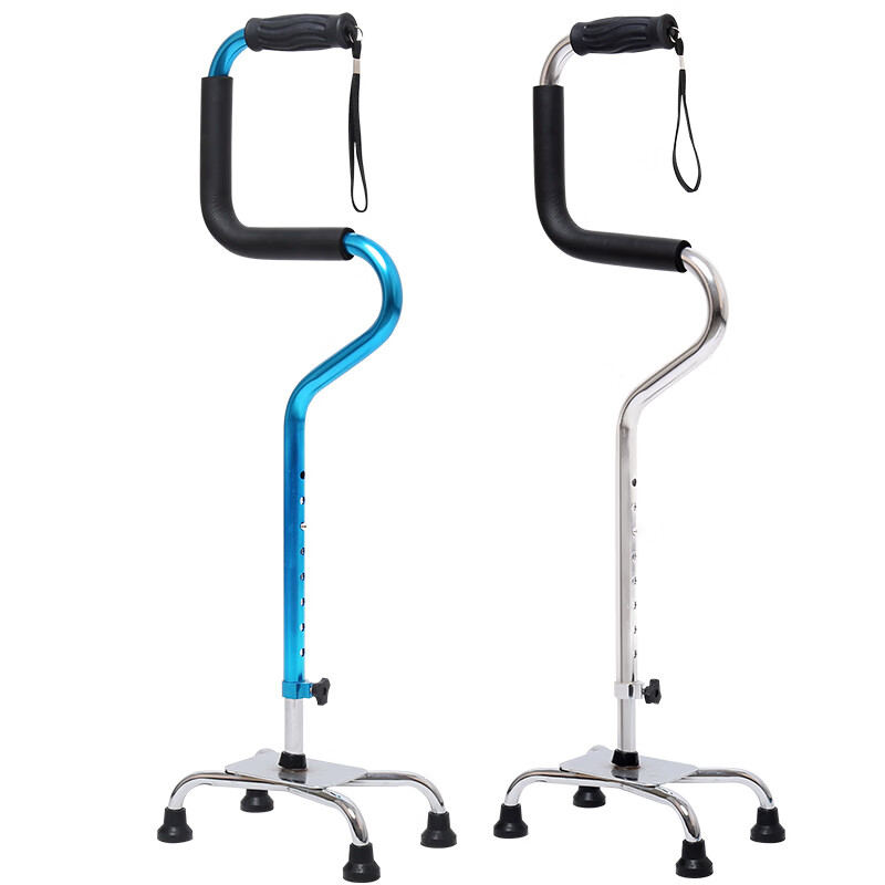 拐棍老人手杖四脚拐扙多功能拐杖防滑轻便捌杖残疾人助行器带灯 温暖