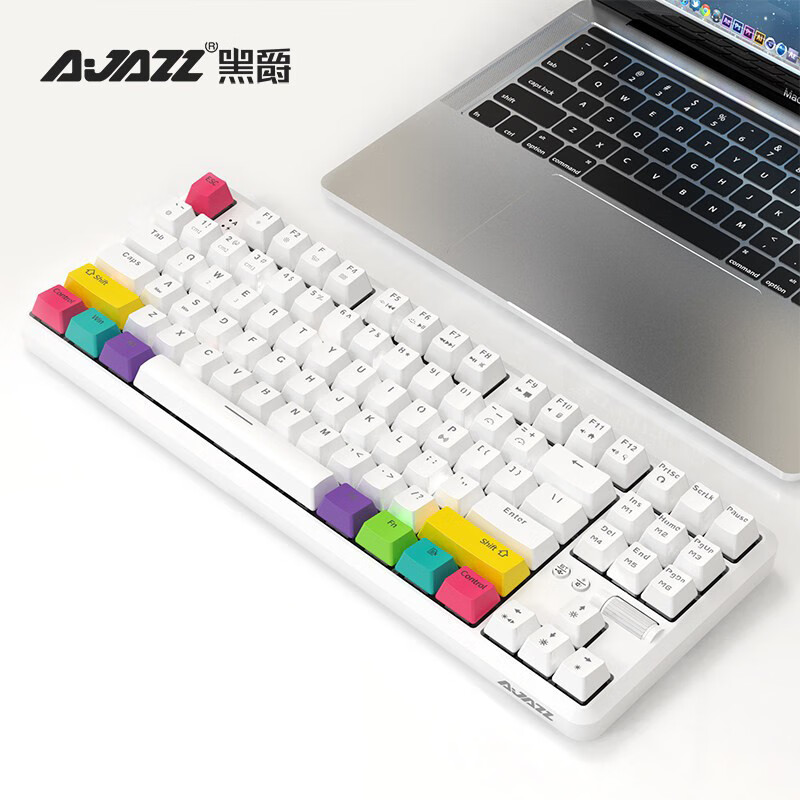 黑爵（AJAZZ）K870T蓝牙无线双模87键机械键盘RGB灯光手机平板笔记本游戏办公 白色茶轴
