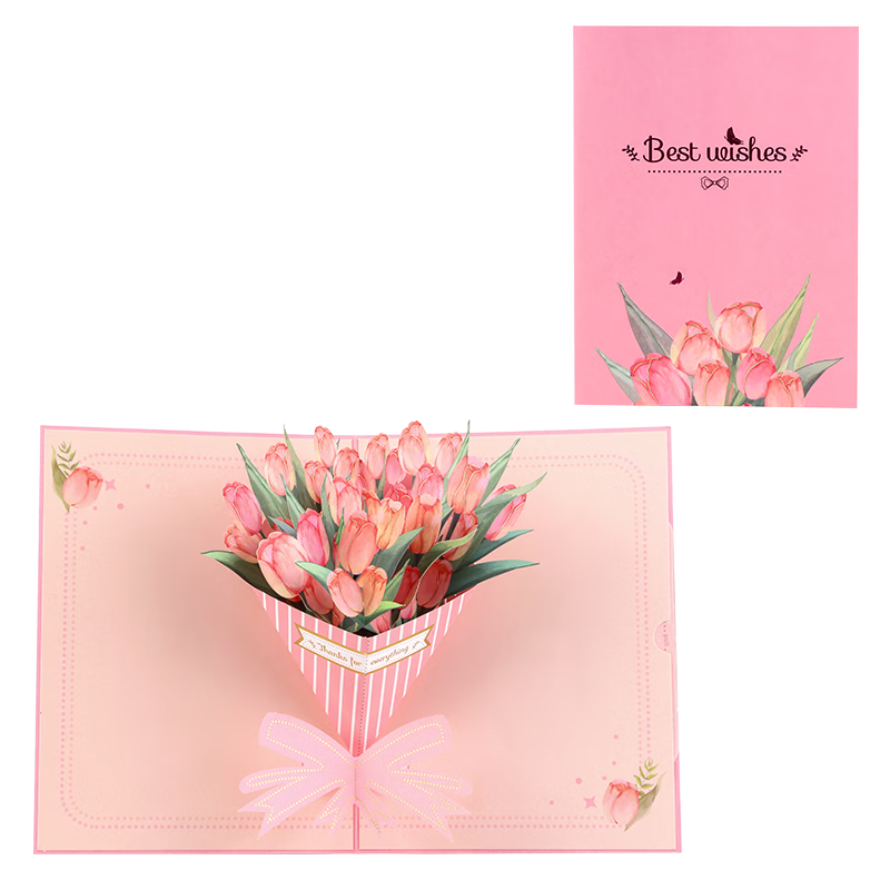 UNIGIFT3d立體教師節(jié)賀卡燙金郁金香花束節(jié)日感恩手工生日祝福小卡片定制 燙金郁金香花束