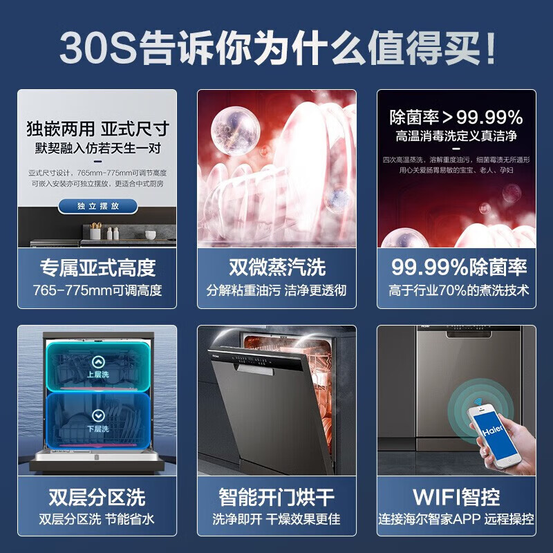 海尔洗碗机 厨房全自动家用商用嵌入式独立式洗碗机大容量智能一体烘干消毒除菌软水洗 微蒸汽 14套洗 【延迟发货专用】14套洗碗机