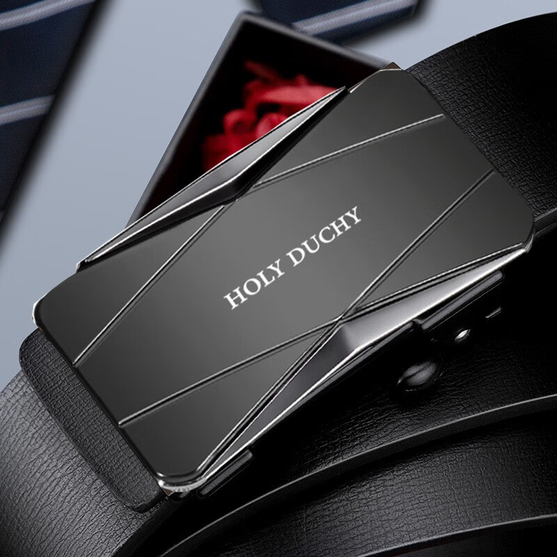 holyduchy男士真皮自动扣时尚腰带西装休闲百搭合金耐用牛皮带身可