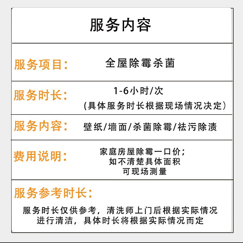 房屋除霉 洁小满 壁纸天花板除霉杀菌消毒 橱柜内外除霉斑消除异味 发霉面积【10平方内】 广州