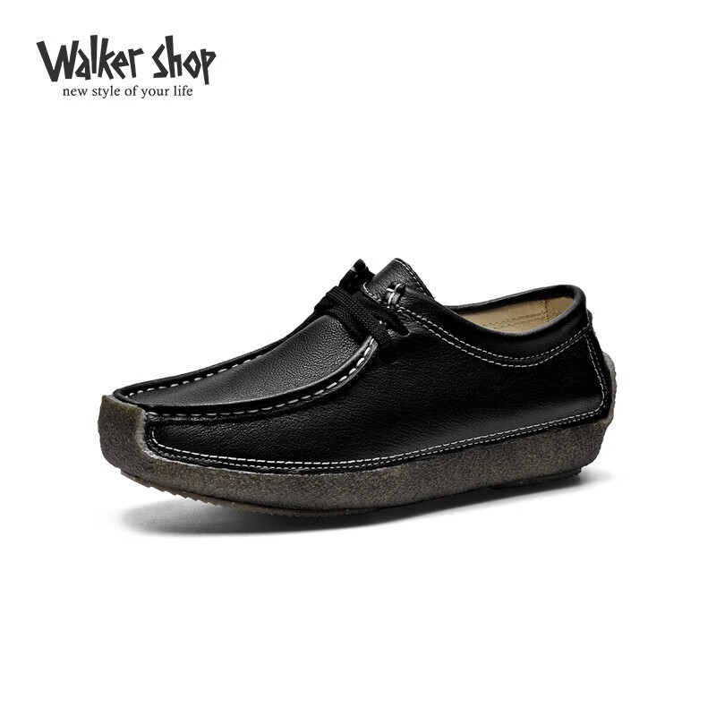 Walker Shop奧卡索直營新品女鞋豆豆鞋女時尚媽媽鞋反絨軟底樂福鞋蝸牛鞋單鞋 黑色-原裝直郵 36