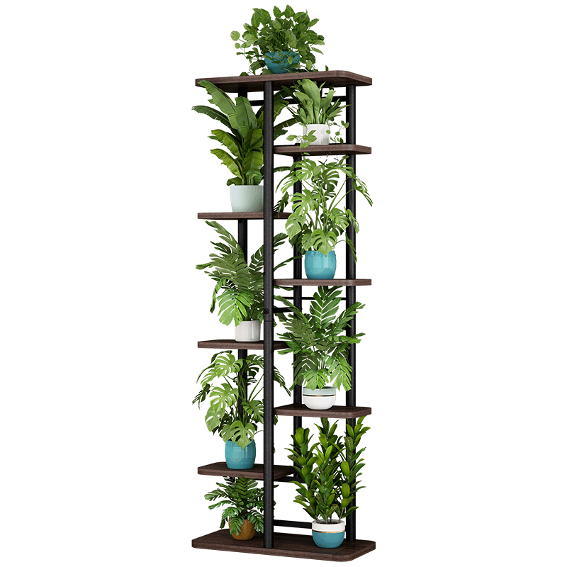 蜗家 花架客厅坂木落地式轻奢绿萝花架阳台置物架室内铁艺多层花盆架多肉花架子黑纱纹支架+黑橡木H719