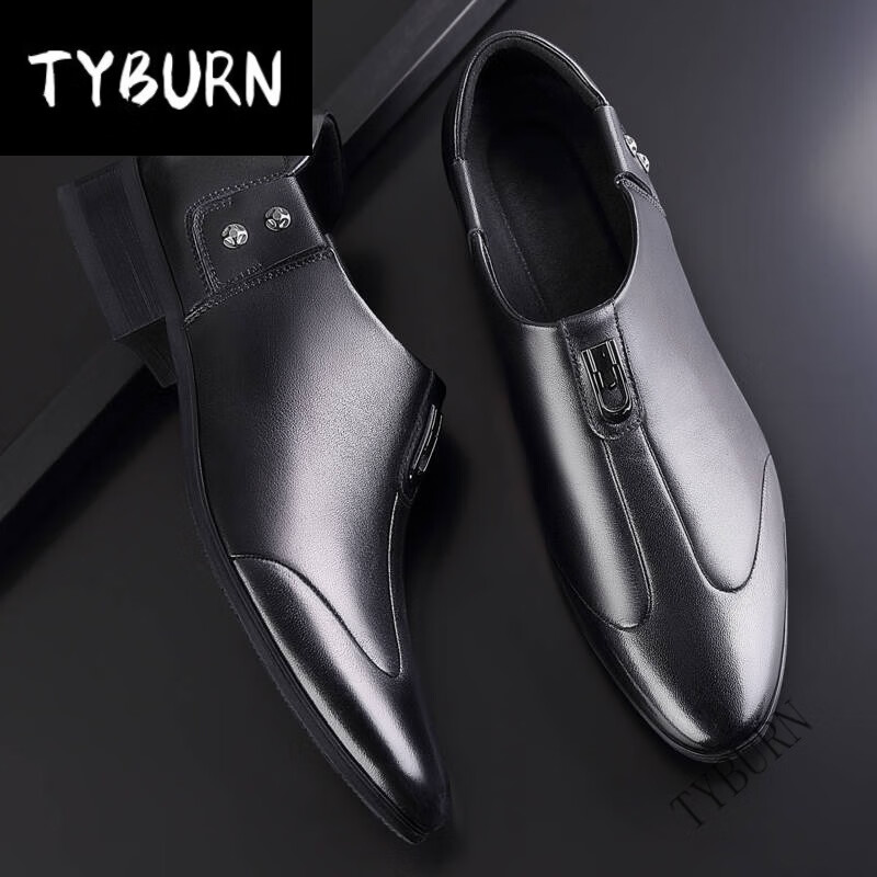 tyburn威路者勃牛男鞋飞行员鞋时尚百搭商务正装休闲皮鞋 黑色 38