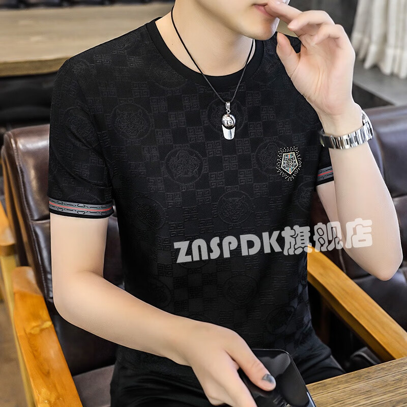 znspdk 2022新款一诺精品服饰男士冰丝烫钻圆领短袖穿出去回头率超高