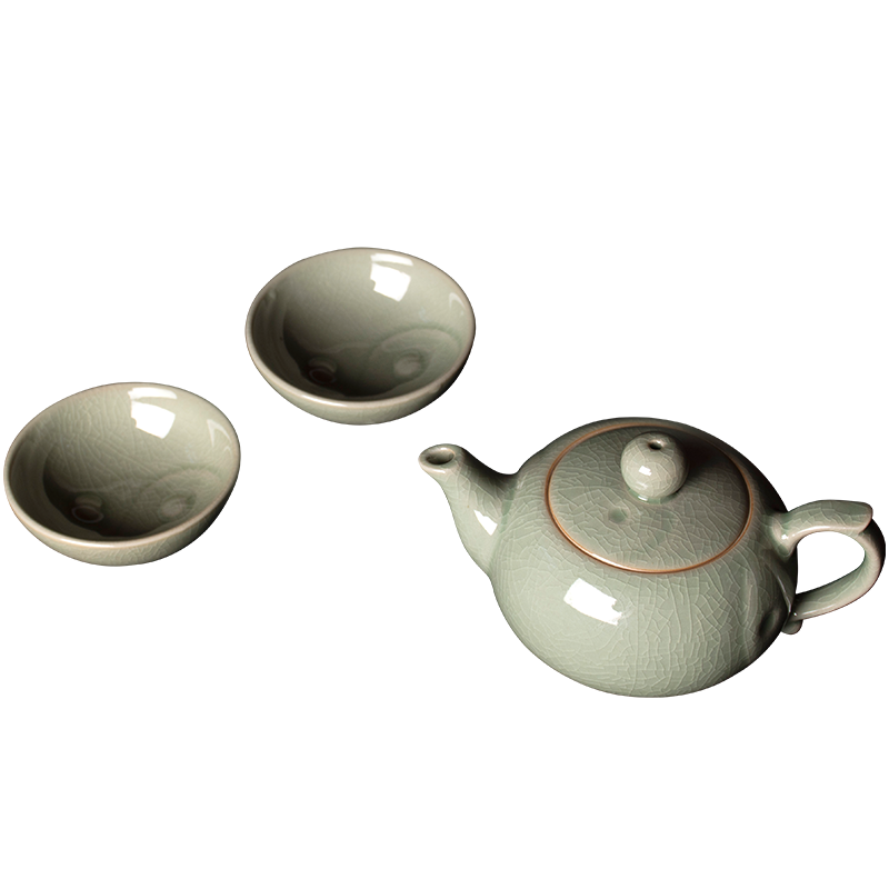 弘寶汝窯  瑪瑙入釉乾坤茶組一壺兩杯 汝窯茶具茶壺茶杯冰裂開(kāi)片可養(yǎng)
