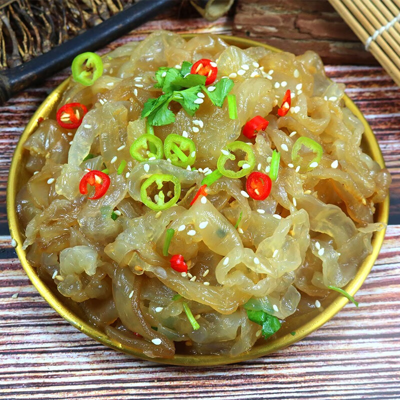 亿海湾海蜇头即食凉拌海蜇皮丝带调料包解腻凉菜拌菜下酒菜网红款礼盒 海蜇皮200g*5