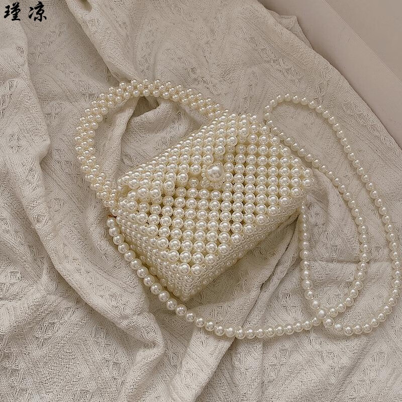 创京懿选迷你小包 珍珠包包女新版手工编织斜挎包手机包 个性ins百搭