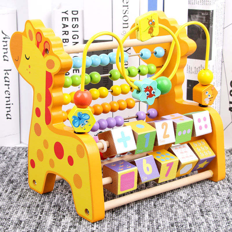 儿童串珠绕珠玩具早教积木计算架1-3岁女宝宝力木质教育 早教多功能小鹿