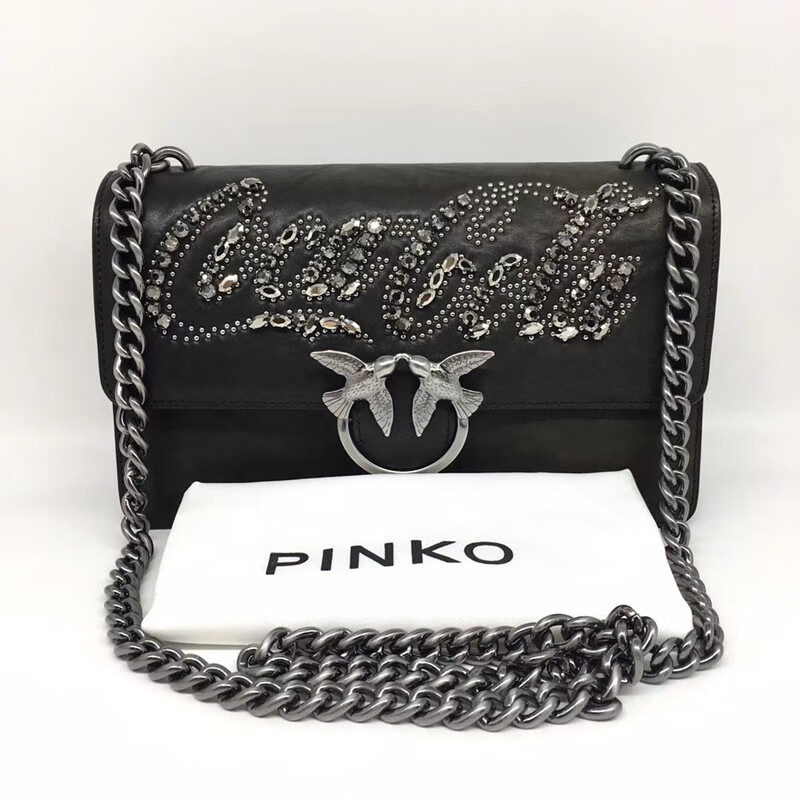 【二手95新】pinko黑色全皮燕子包 女士手提单肩包 尺寸:27x16x6cm