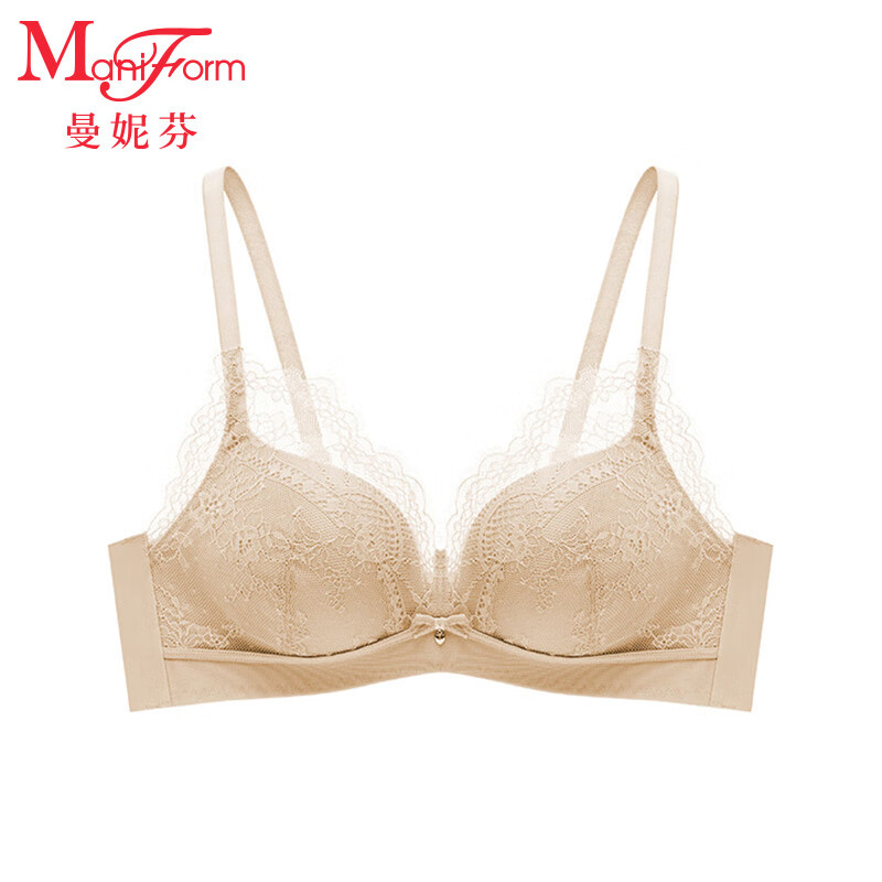 曼妮芬【調(diào)整型文胸】性感聚攏內(nèi)衣女無鋼圈聚攏文胸 110 膚色 迷你蕾絲 75B (上薄下厚聚攏杯)