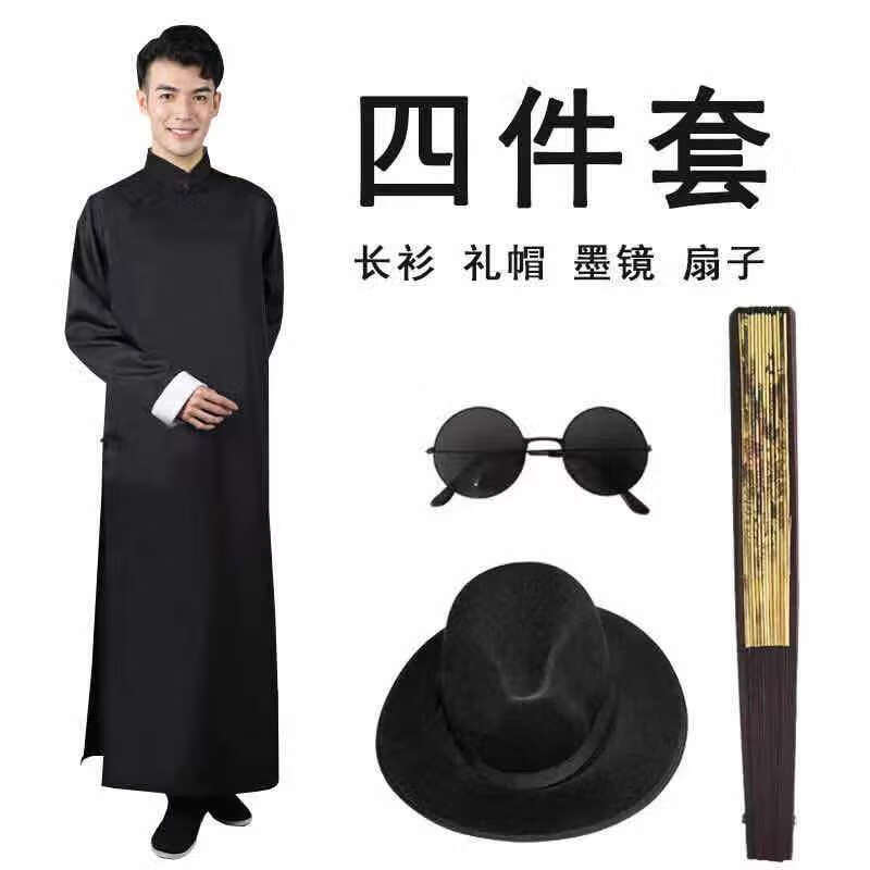 GODDES OF LUO上海灘服裝男斧頭幫同款衣服民國服裝男許文強(qiáng)套裝相聲大褂演出服 黑色4件套折扇 S