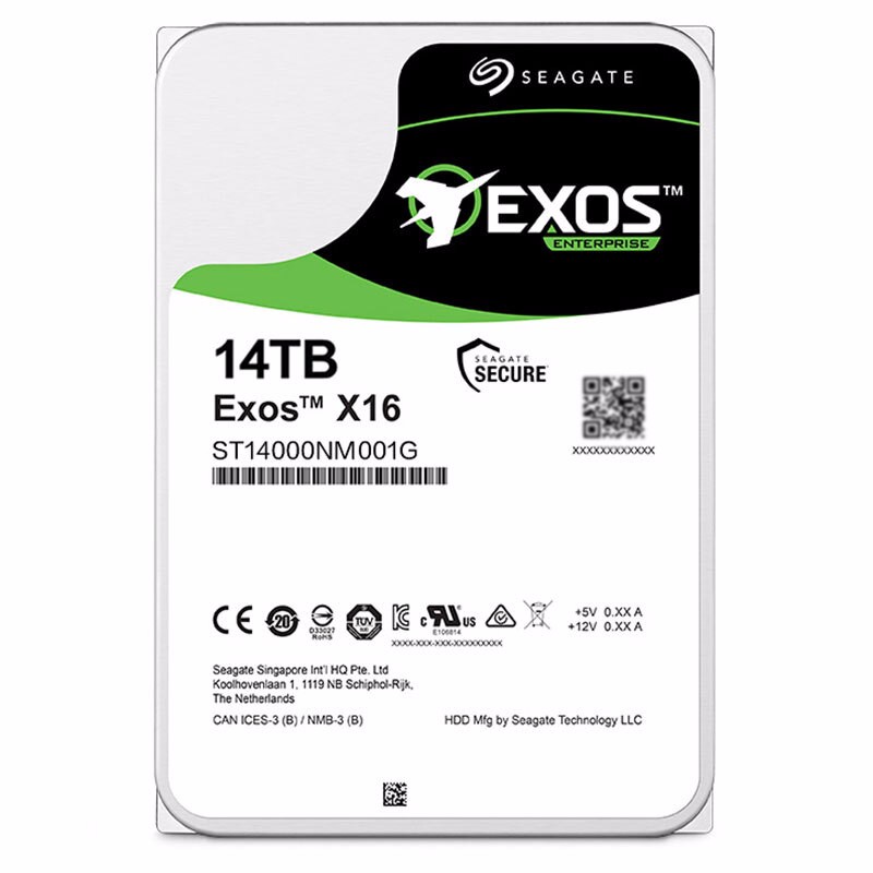 希捷(Seagate) 企业级硬盘 14TB 256MB 7200转 PMR CMR  SATA 银河Exos X16系列(ST14000NM001G)