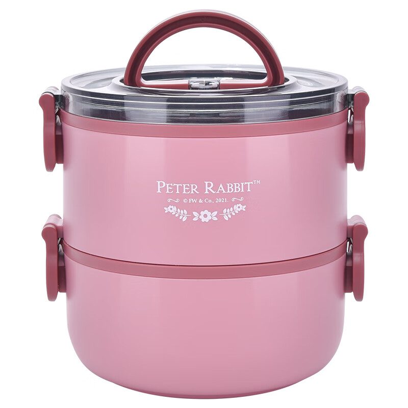比得兔（Peter Rabbit）儿童学生饭盒 双层304不锈钢饭盒1.2L粉色 PR-T1383-1