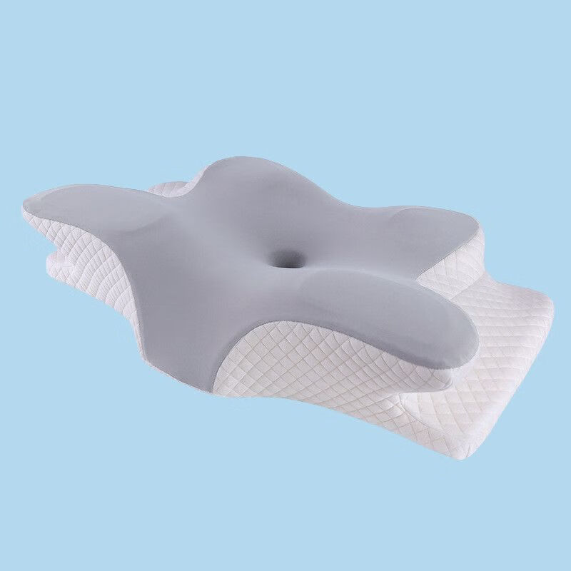 如葉牛角枕仰睡枕側(cè)睡枕睡眠枕多功能家用蝴蝶枕舒適胖子枕頭黑科 雅致灰62*41*13/11cm 蝴蝶型深睡記憶枕
