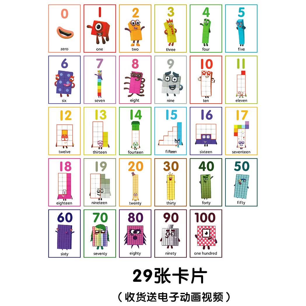 数字卡片英识0-20教具桌游 29张塑封4寸卡