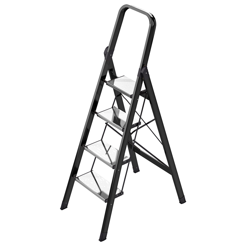 创硕 梯子家用铝合金折叠梯加厚室内多功能人字梯安全三四五步爬楼梯 铝合金黑色四步梯
