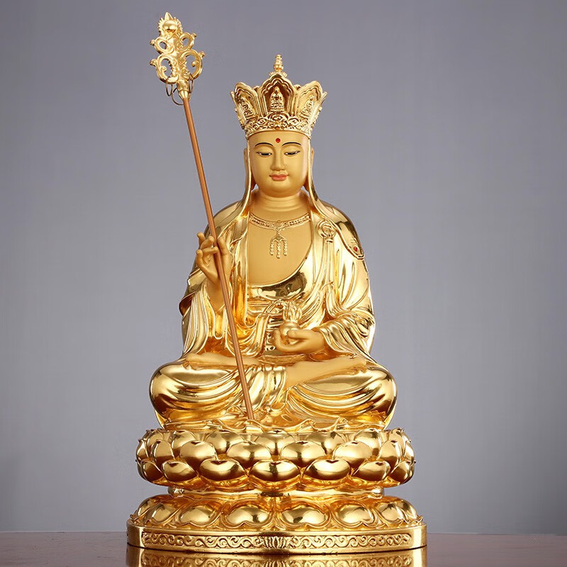 盛凡 地藏王 黄铜观音铜贴金释迦牟尼佛铜佛像居家供奉娑婆三圣 12寸