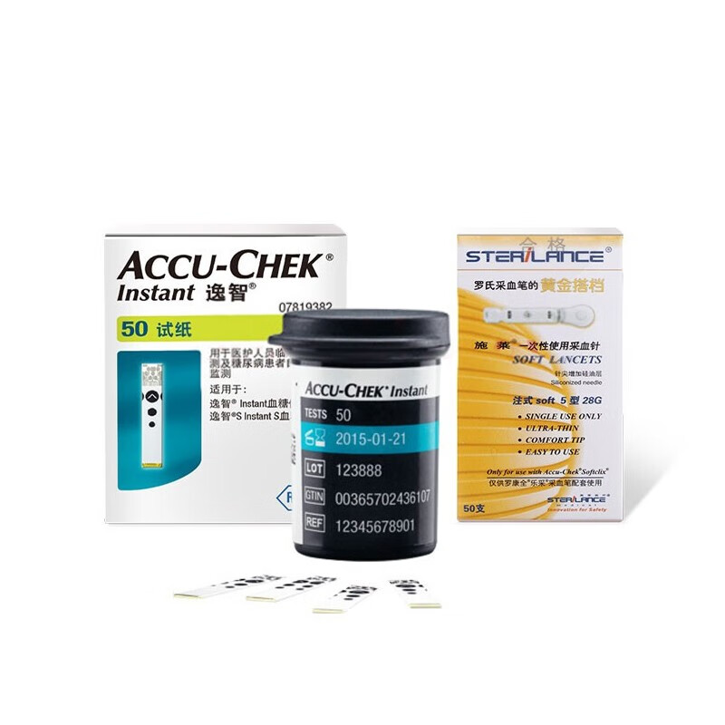 罗氏逸智血糖试纸Instant血糖仪家用自测免调码F型蓝牙精准测试仪试纸 逸智S血糖仪+100试纸+针棉（非蓝牙）