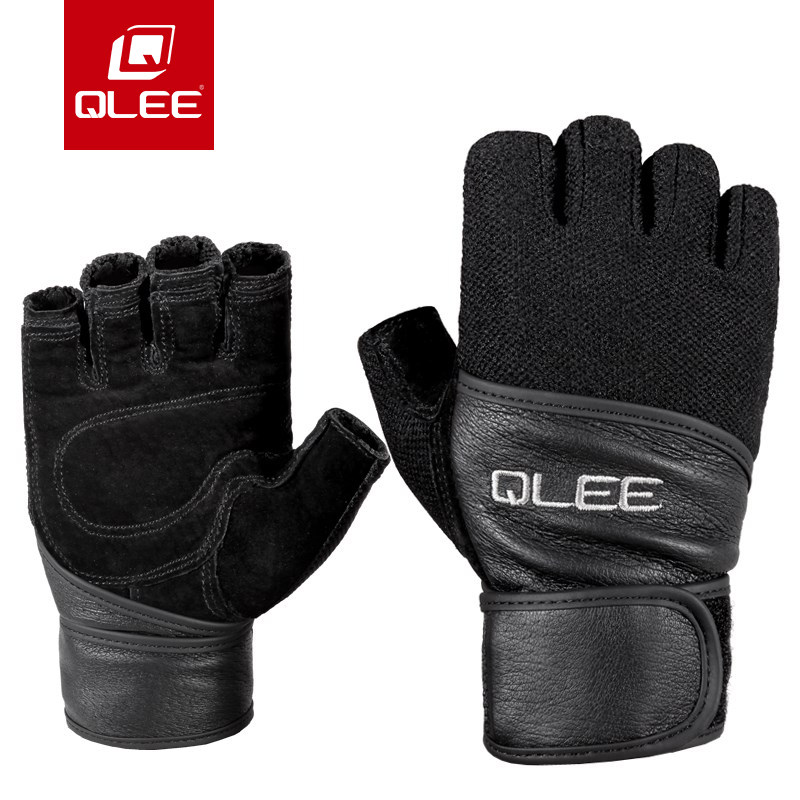 QLEE健身手套半指男女器械训练透气防滑耐磨护掌运动锻炼手套 1203黑色 S手围16.5-18厘米