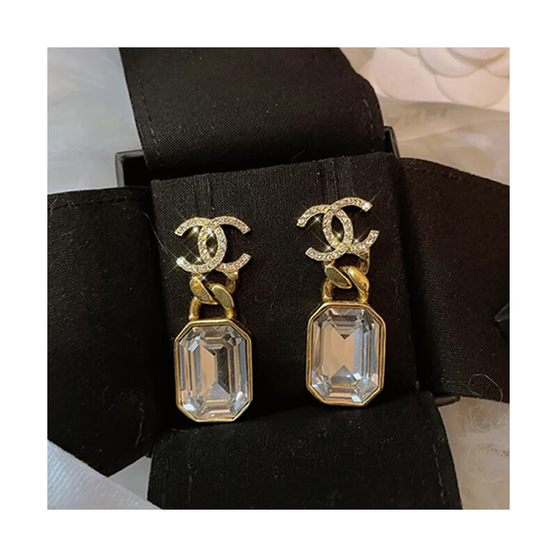 香奈儿chanel女士双c镶钻水晶吊坠耳钉耳环 ab5716 b04928 nb232