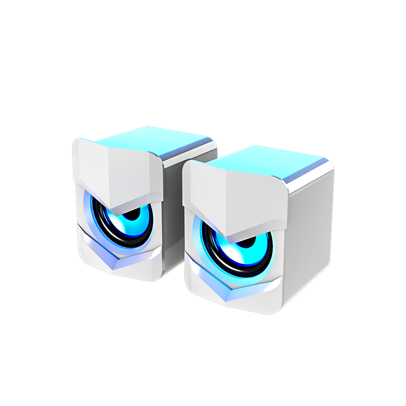 SSJY 音響電腦音響臺(tái)式筆記本家用有線小音箱桌面USB迷你小型喇叭2.0有線手機(jī)通用低音炮 白色標(biāo)準(zhǔn)版-炫酷燈光