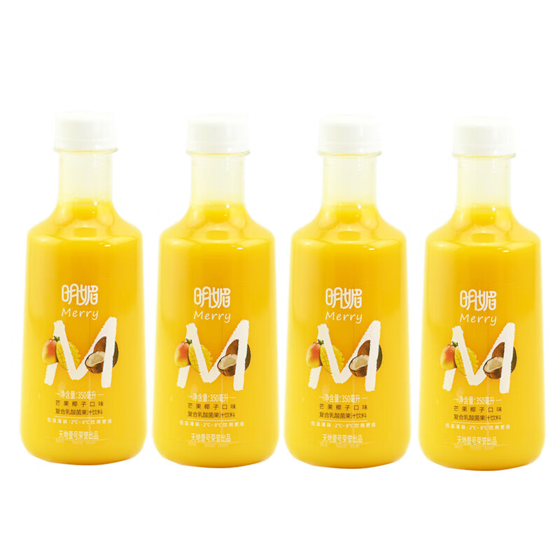 明媚 复合乳酸果汁饮料橙味猴桃味西柚味芒果味350ml*4瓶 芒果椰子