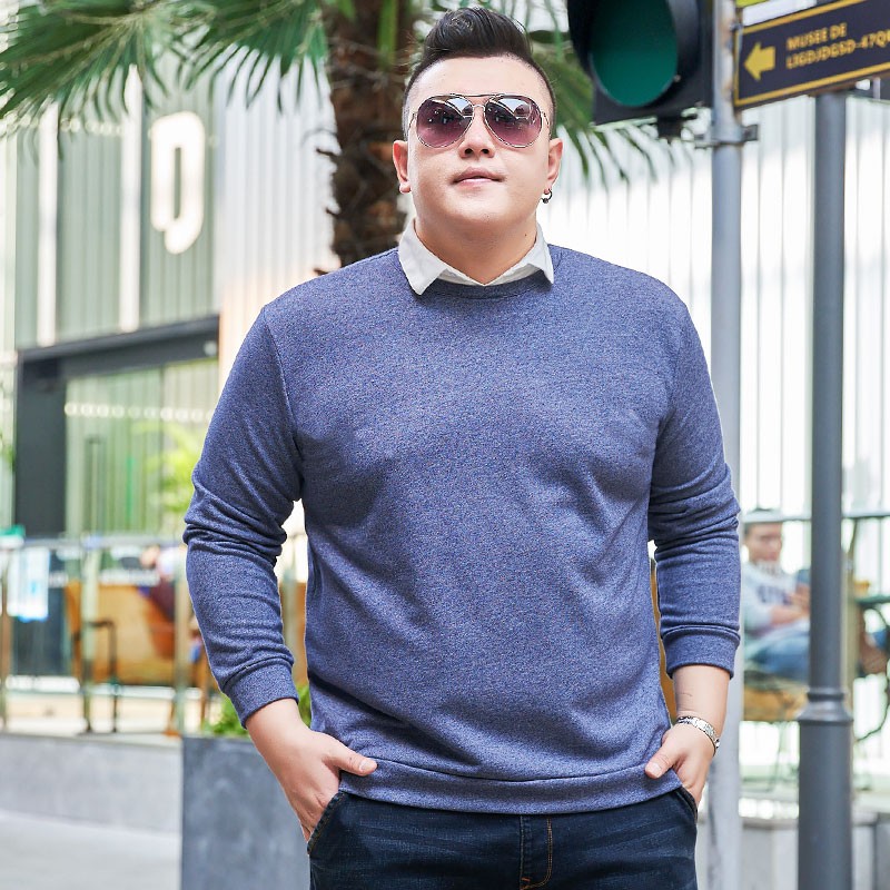 豪朗格 胖子春装男士加肥加大码假两件卫衣套头上衣肥佬超大码衬衫领