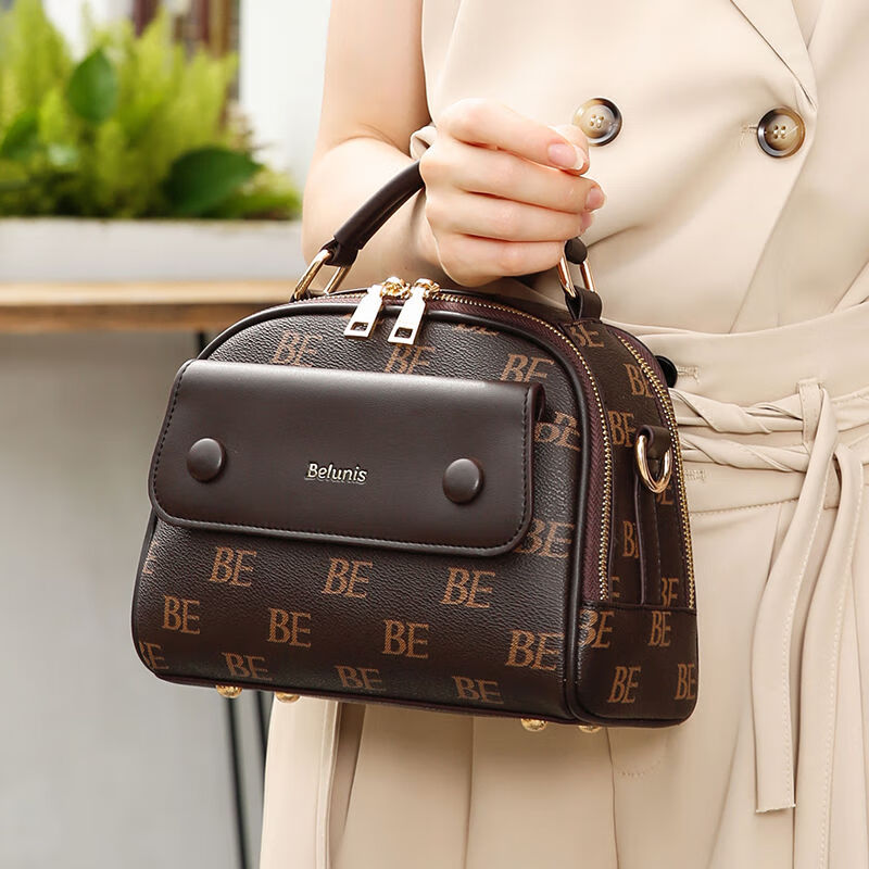 天颛贝伦妮斯 欧美轻奢单肩女包时尚斜挎手提包【礼盒装】 be深咖色