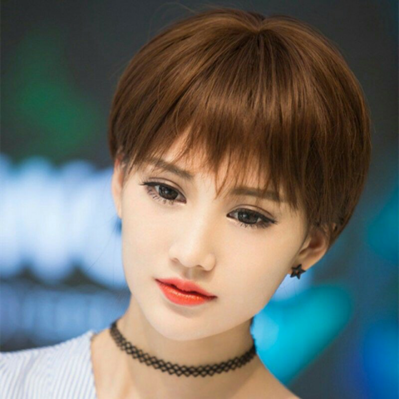 假发女短发短碎发自然蓬松圆脸波波头短卷发 亚麻黄