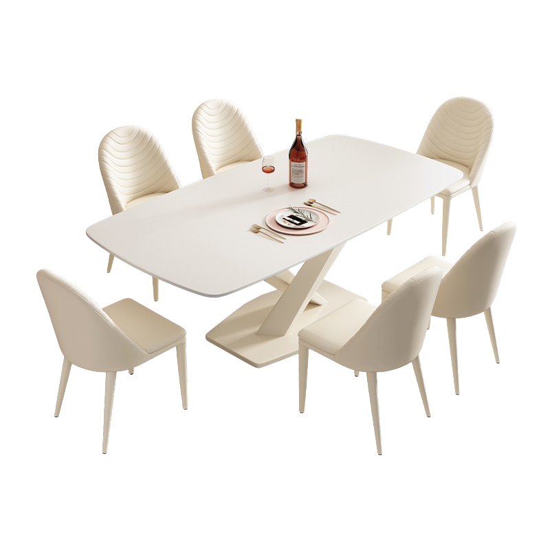 意源语法式奶油风白色岩板餐桌家用大小户型长方形轻奢饭桌超晶石西餐台 1.6米餐桌【岩板台面】 一桌四椅