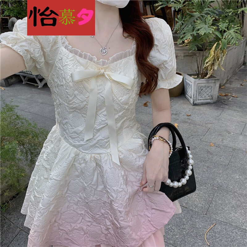 怡慕夕白桃乌龙温柔甜美渐变粉公主风显白连衣裙女辣妹网红小姐姐穿搭