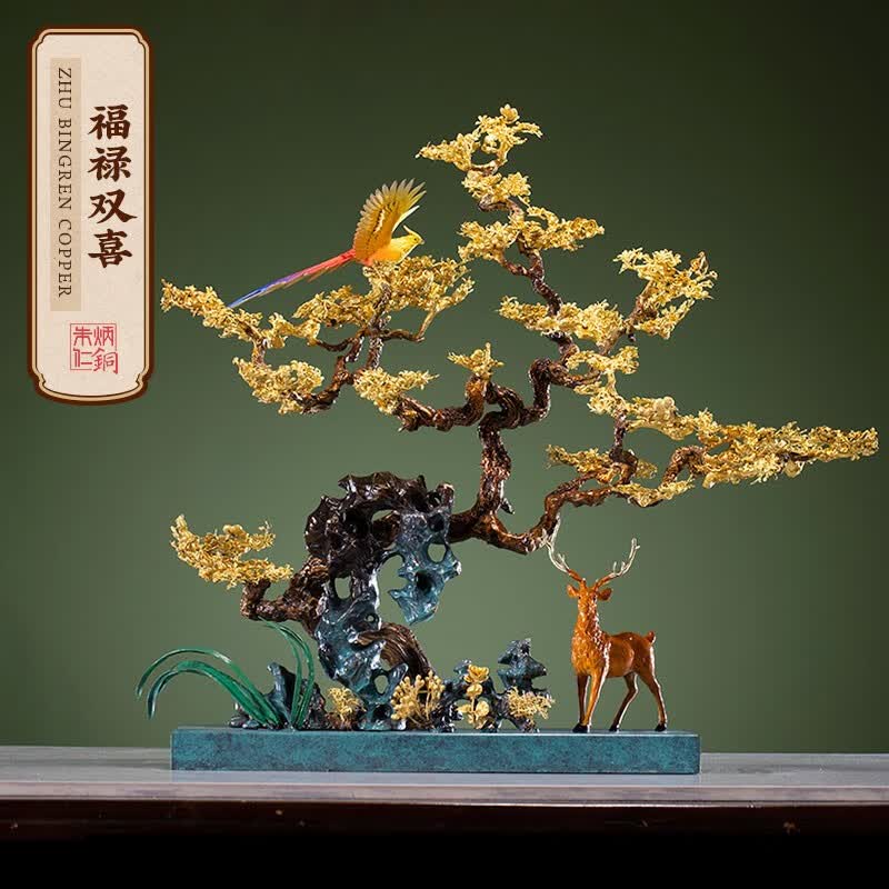 朱炳仁 铜 熔铜艺术品客厅书房办公桌桌面摆件工艺品 福禄双喜 福禄