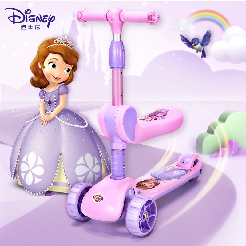 迪士尼（Disney）滑板车儿童三合一1-3岁可坐滑轮车滑滑车折叠划板车苏菲亚公主