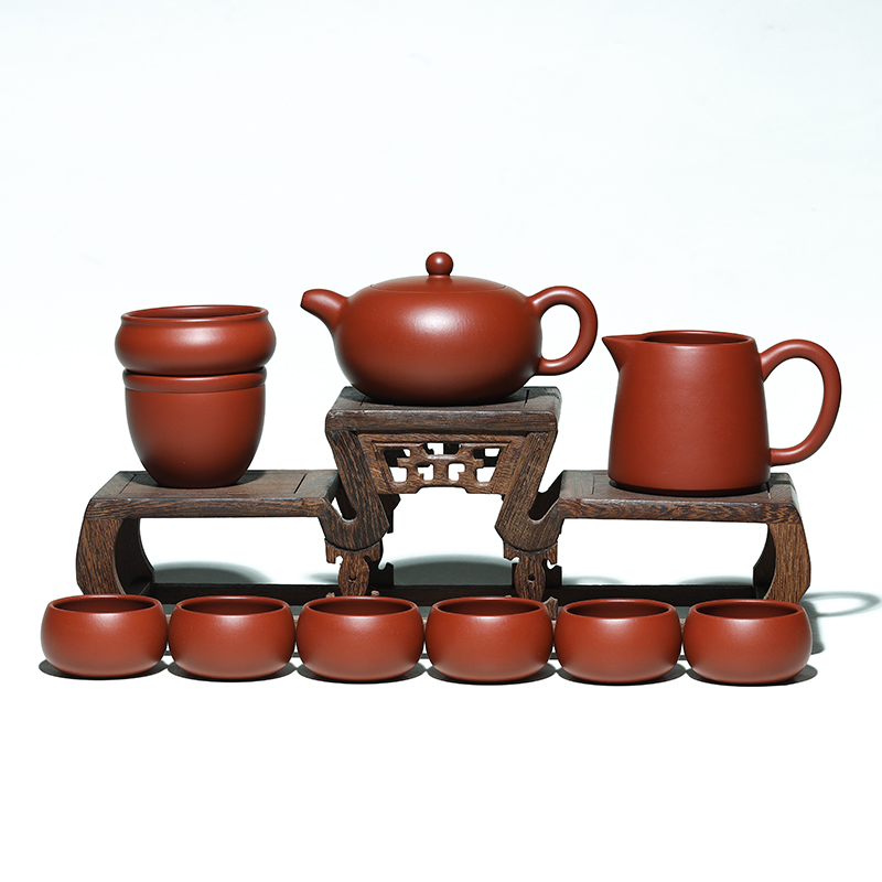 吟艺阁 宜兴紫砂壶整套茶具茶漏公道杯功夫礼品家用茶壶套装茶具 大红袍天圆套装 240ml