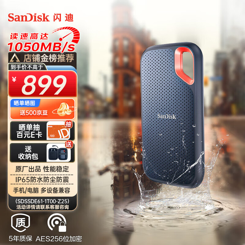 闪迪（SanDisk） Type-C接口NVMe高速SSD移动固态硬盘E61存储USB3.2Gen2 高速读取1050MB/S 至尊极速卓越版1TB