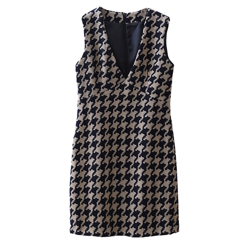 t恤毛呢背心连衣裙女秋冬新款宽松外穿v领优雅气质千鸟格马甲背带裙