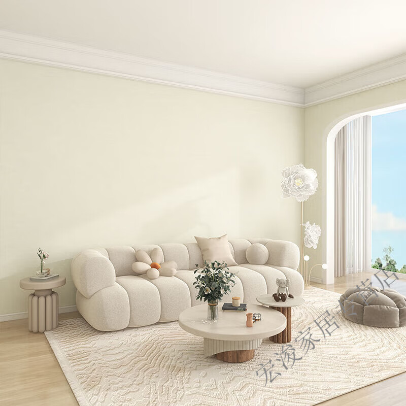 润华年奶油杏子色无缝墙布简约北欧全屋墙面装修客厅卧室壁布电视背景