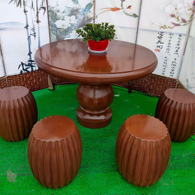 瀛乐 石桌石凳红木纹石桌坐凳大理石别墅庭院公园石桌石凳摆件厂家供